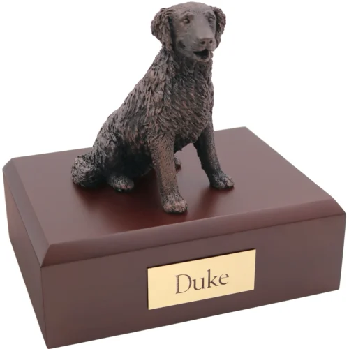 Bronze look sitting Labrador Retriever dog figurine walnut wood memorial cremation urn