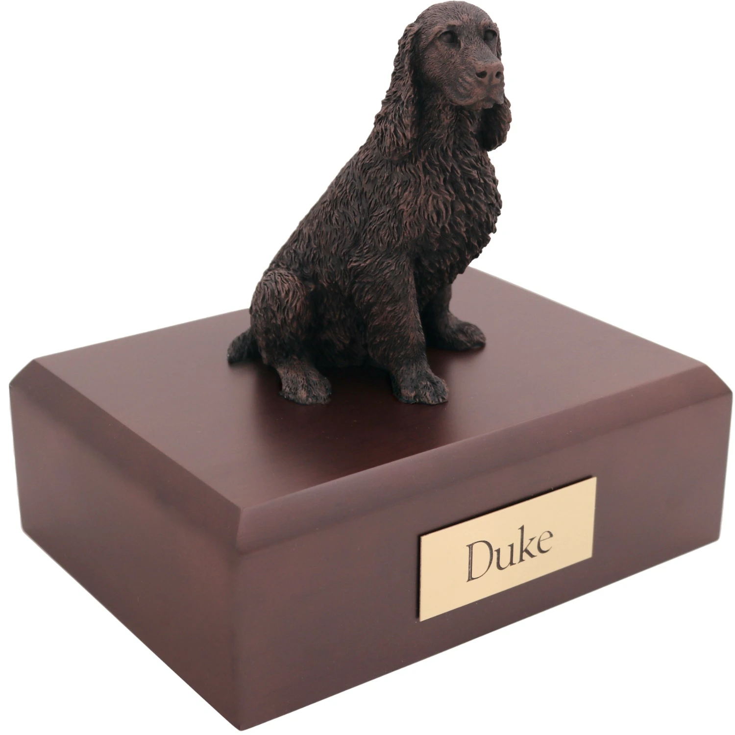 Bronze look sitting Springer Spaniel dog figurine walnut wood memorial cremation urn