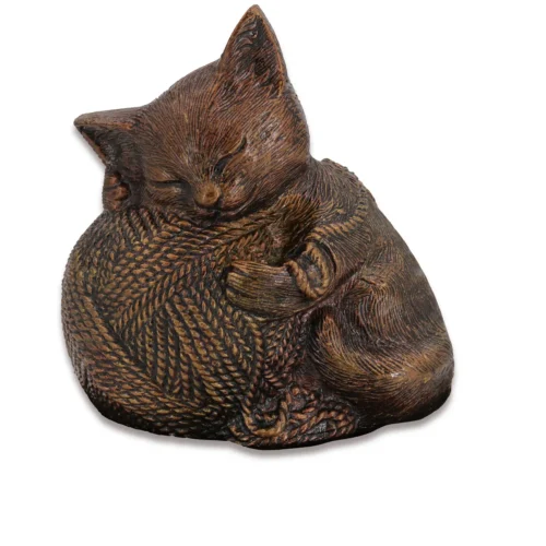 Precious Kitty resin cat memorial cremation urn, bronze finish