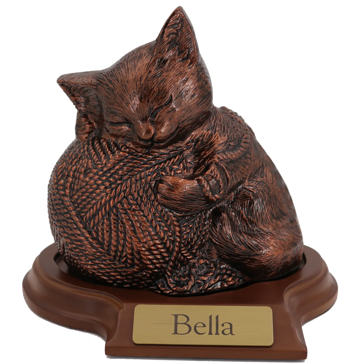 Precious Kitty resin cat memorial cremation urn, copper finish, with base