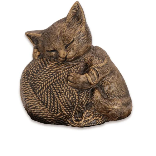 Precious Kitty resin cat memorial cremation urn, gold finish