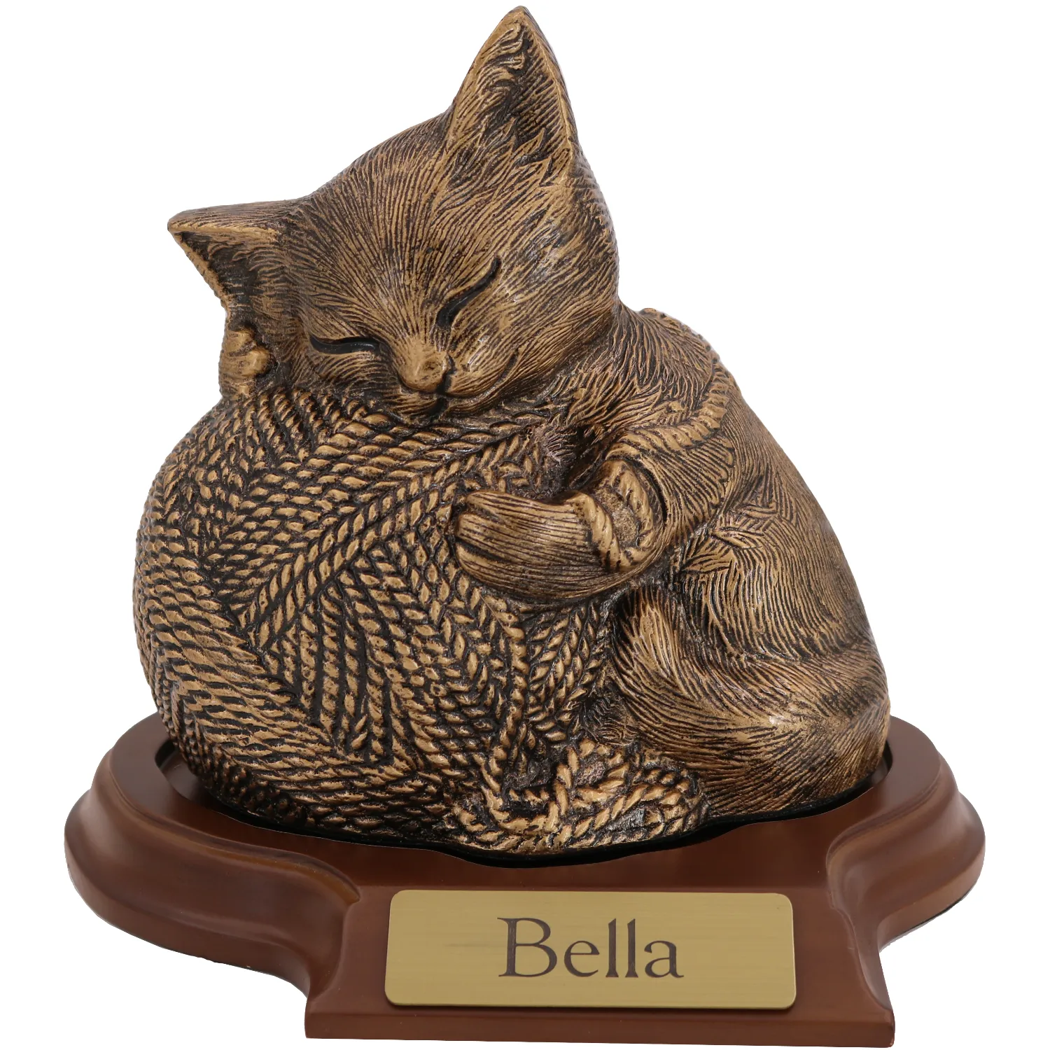 Precious Kitty resin cat memorial cremation urn, gold finish, with base
