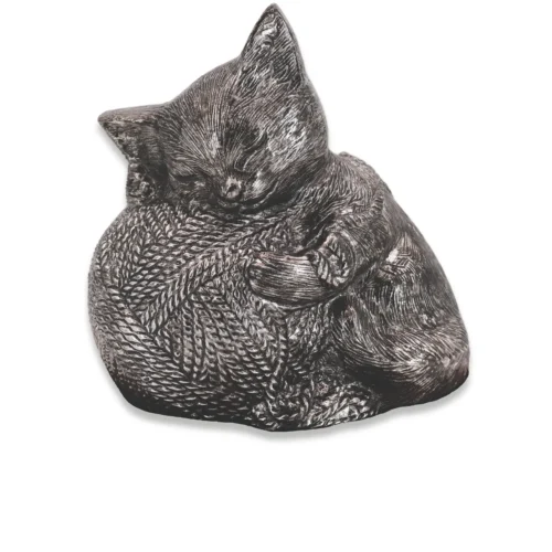 Precious Kitty resin cat memorial cremation urn, silver finish