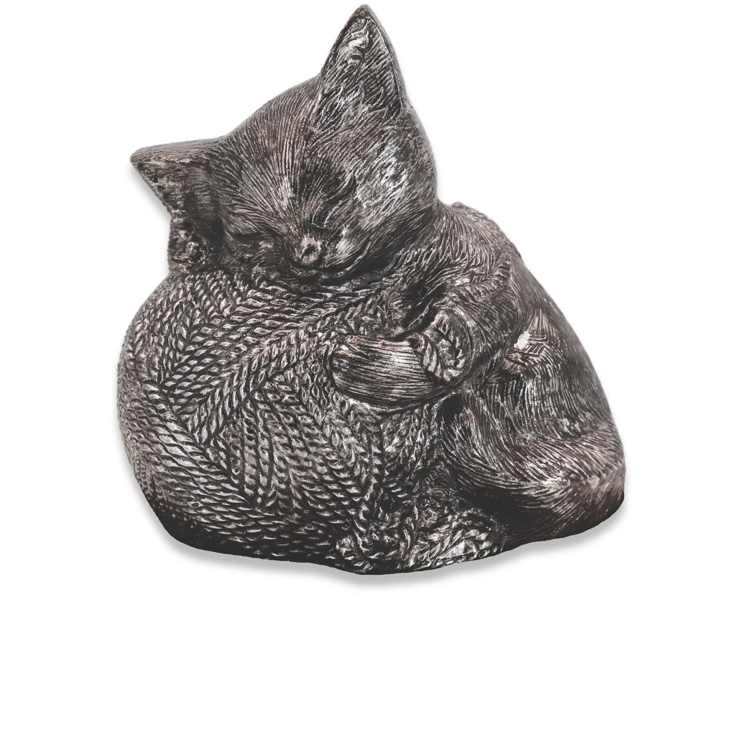 Precious Kitty resin cat memorial cremation urn, silver finish
